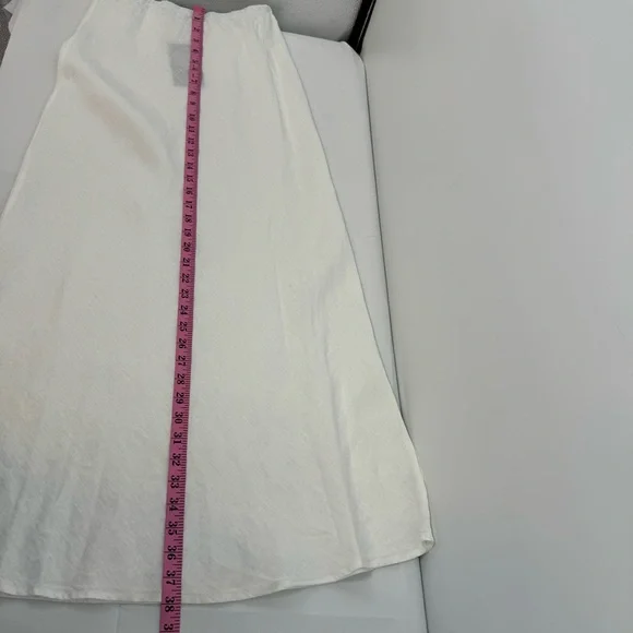 New Bryn Walker Long Bias Elastic Waist Linen A-Line Pull-On Skirt Sz XXS White - Picture 9 of 9